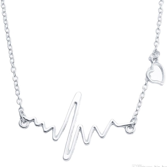 Heartbeat EKG Love Charm Necklace 20” Silver-Tone - Picture 6 of 7